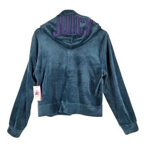 JUICY BY JUICY COUTURE GIRLS SIZE XL VELOUR ZIP-UP HOODIE TEAL JUICY ON HOOD